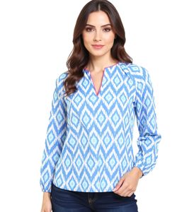 Chemisier d'été femme ZWILLINGSHERZ Diamond, motif losanges, chemise à manches longues en coton 33227-84, bleu/blanc/rose