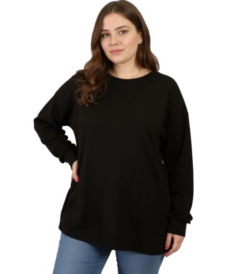 ZEGY Damen Sweatshirt schlichter Baumwoll-Pullover Rundhals-Pulli Sweater 1070 Schwarz
