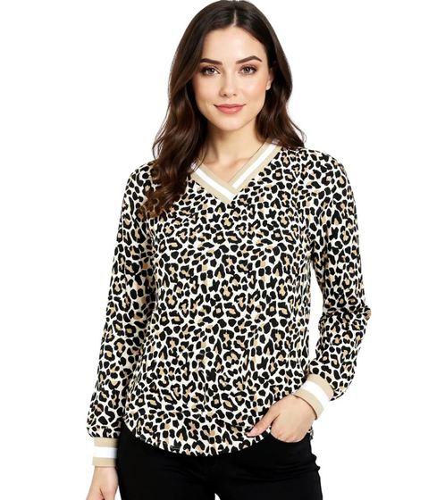 Camicia estiva a maniche lunghe da donna ZWILLINGSHERZ Leo con stampa animalier 31631-29-27 Beige