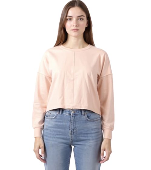 ZEGY Damen Crop-Pullover Langarm-Shirt schlichter Baumwoll-Pulli Cropped 1067 Rosa