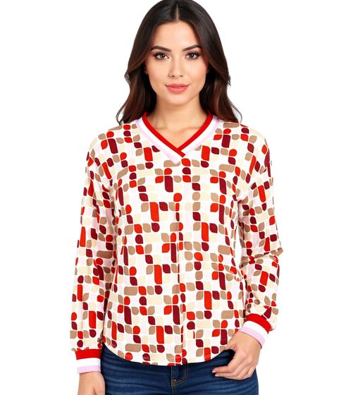 Camicia estiva a maniche lunghe da donna ZWILLINGSHERZ Mosaic con mosaici colorati 31628-15 Beige/Marrone/Rosso/Rosa
