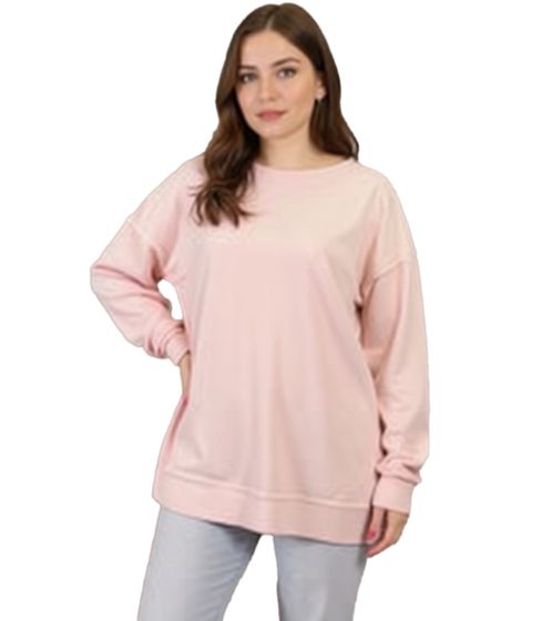 ZEGY Damen Sweatshirt schlichter Baumwoll-Pullover Rundhals-Pulli Sweater 1070 Rosa