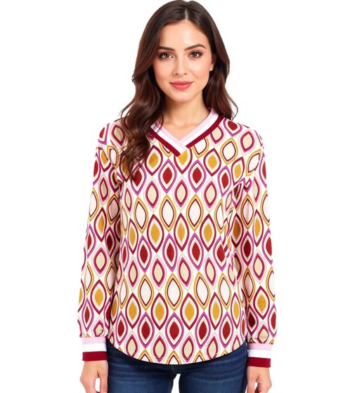 Camicia estiva da donna a maniche lunghe in stile retrò ZWILLINGSHERZ Ornament 31627-58 Beige/Rosa/Rosso