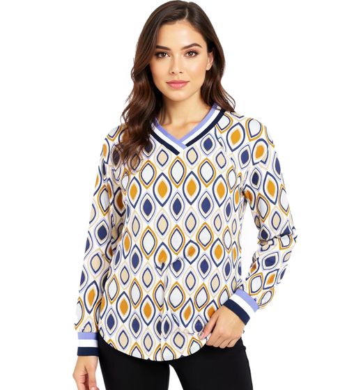 Camicia estiva da donna ZWILLINGSHERZ Ornament a maniche lunghe in stile retrò 31627-84 Beige/Blu/Marrone