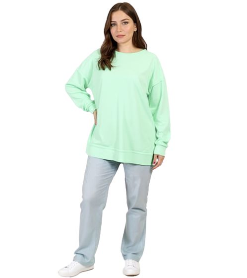 ZEGY Damen Sweatshirt schlichter Baumwoll-Pullover Rundhals-Pulli Sweater 1070 Mint-Grün