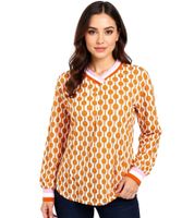 Chemise d'été à manches longues ZWILLINGSHERZ pour femme, style rétro, imprimé graphique 31633-90 Orange/Rose/Marron