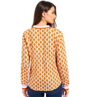 Chemise d'été à manches longues ZWILLINGSHERZ pour femme, style rétro, imprimé graphique 31633-90 Orange/Rose/Marron