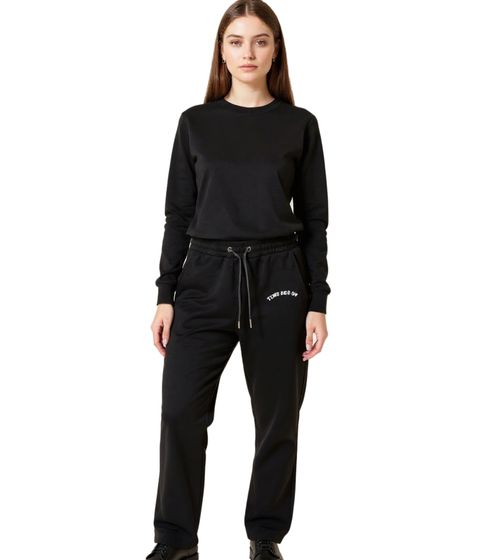 ZEGY Damen Jogginghose bequeme Sweat-Hose mit seitlichen Eingrifftaschen Baumwoll-Hose 1063 Schwarz