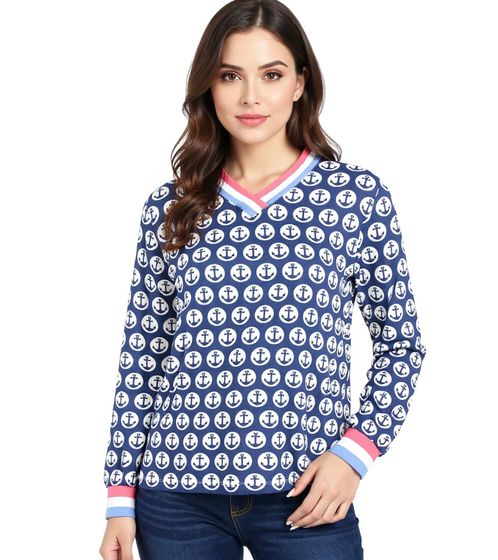 Camicia estiva a maniche lunghe da donna ZWILLINGSHERZ Anchor con look marittimo 316330-5 Blu navy/Rosa/Bianco