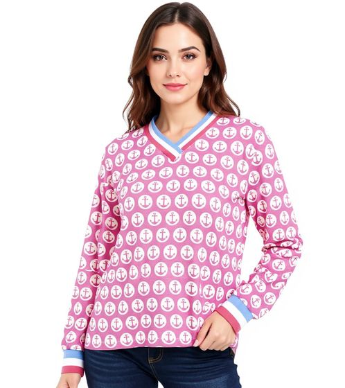 Camicia estiva a maniche lunghe da donna ZWILLINGSHERZ Anchor con look nautico 31630-13 Rosa/Bianco/Blu