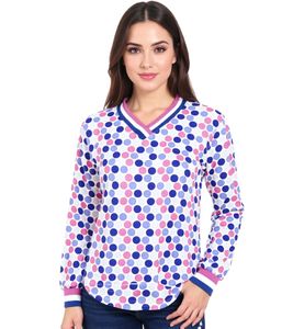 Camicia estiva a maniche lunghe a pois da donna ZWILLINGSHERZ 31629-84 Blu/Rosa/Bianco