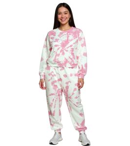 ZEGY Damen Jogging-Anzug Sweat-Jogger im Batik-Look Rundhals-Pullover Baumwoll-Set 1064 Rosa/Weiß