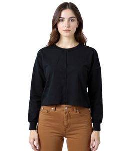 Suéter corto ZEGY para mujer, camisa de manga larga, suéter corto sencillo de algodón, 1067 negro