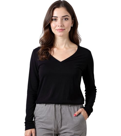 ZEGY - Jersey de mujer fino de manga larga con cuello en V, camisa de verano 1078, negro