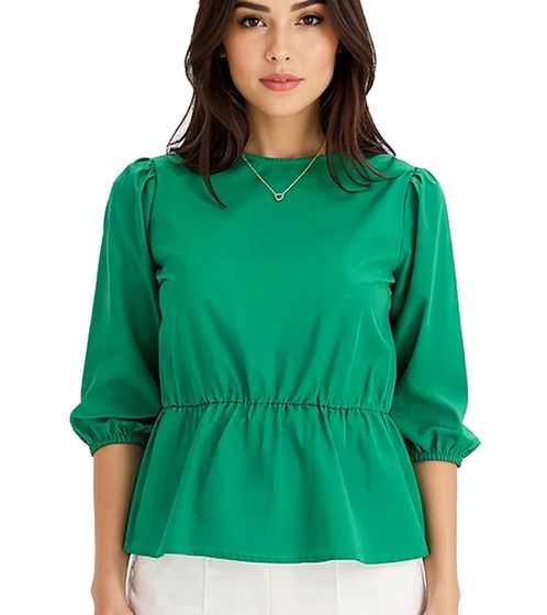 Blusa de verano para mujer, cuello redondo, mangas 3/4 y cintura elástica, de algodón 950069, verde