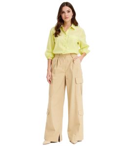 Damen Cargo-Hose praktische Baumwolle Wide-Leg High-Waist Sommer-Hose 972109 Beige Damen Cargo-Hose praktische Baumwolle Wide-Leg High-Waist Sommer-Hose 972109 Beige