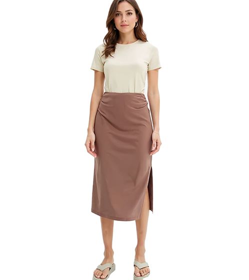 Falda Midi para Mujer, Elegante Falda de Verano con Fruncido y Abertura, 938576 Marrón
