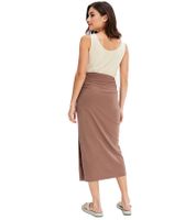 Damen Midi-Rock stylischer Sommer-Rock mit Raffung und Schlitz 938576 Braun