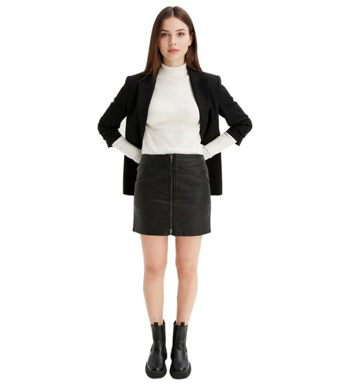 Minifalda de mujer, atractiva falda de piel sintética con cremallera, 903767 negra