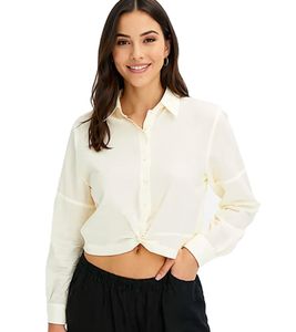 Blusa de verano para mujer, blusa de crepé de manga larga, tallas grandes, 920882 beige