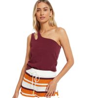 Top de verano sostenible para mujer, top casual asimétrico, camisa de algodón 979632, rojo vino
