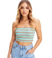 gestreiftes Damen Bandeau Sommer-Top geripptes Baumwoll-Shirt 947519 Türkis