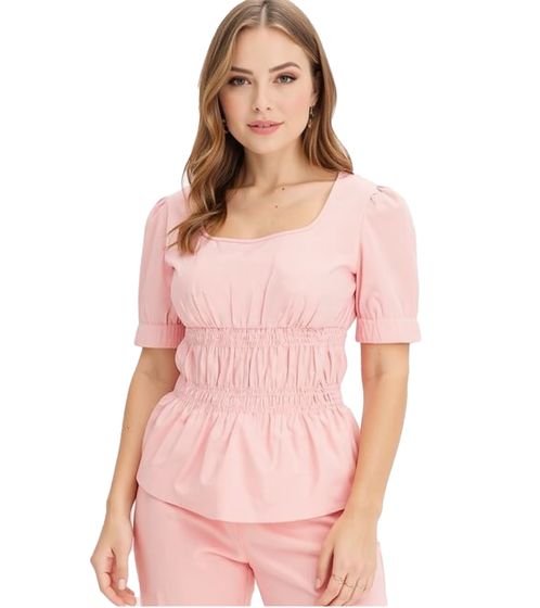 Chemisier femme à manches bouffantes, chemisier en coton, haut d'été, chemise à manches courtes, 963325 Rose