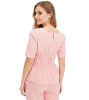 Damen Bluse mit Puffärmeln Baumwoll-Bluse Sommer-Top Kurzarm-Shirt 963325 Rosa
