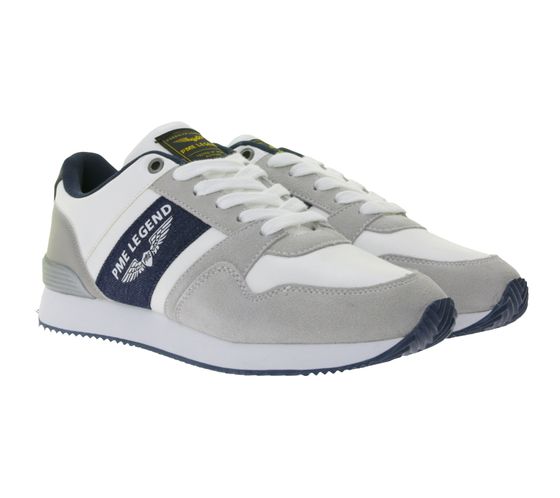 PME LEGEND Low-Top Sneaker mit seitlichen Textil-Overlays Alltags-Sneaker Schnür-Schuhe PBO2203320-900 Weiß/Grau
