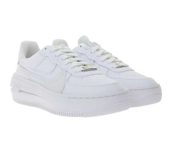 NIKE Air Force 1 PLT.AF.ORM Damen Sneaker Echtleder Turnschuhe mit Air-Dämpfung Low-Top Sneaker DJ9946 100 Weiß