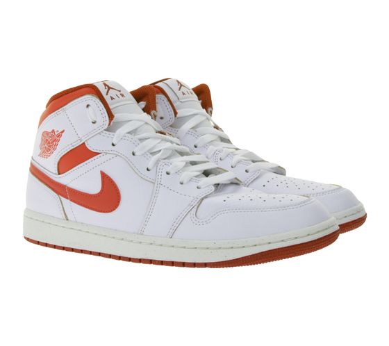 NIKE Air Jordan 1 Mid Herren Sneaker Echtleder Turnschuhe Low-Top Sneaker FJ3458 160 Weiß/Rot