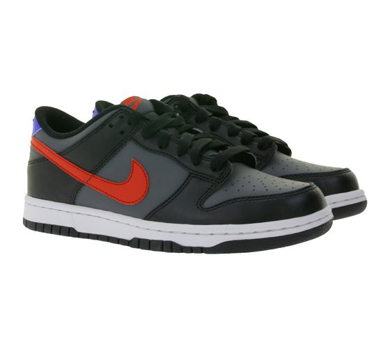 NIKE Dunk Low Kinder Sneaker Mädchen und Jungen Skater-Schuhe FV0373 001 Grau/Schwarz/Rot