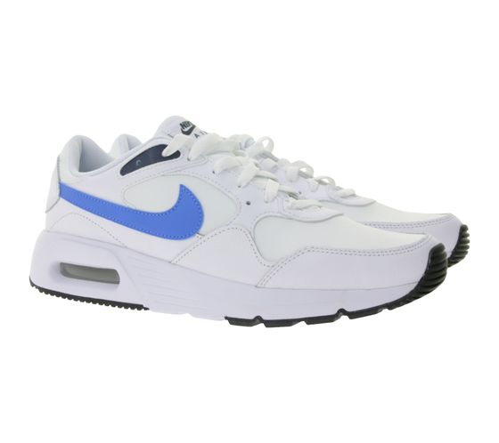 NIKE Air Max Herren Low-Top-Sneaker mit Nike Air-Dämpfung Trainings-Schuhe Echtleder-Schuhe CW4555 113 Weiß/Blau