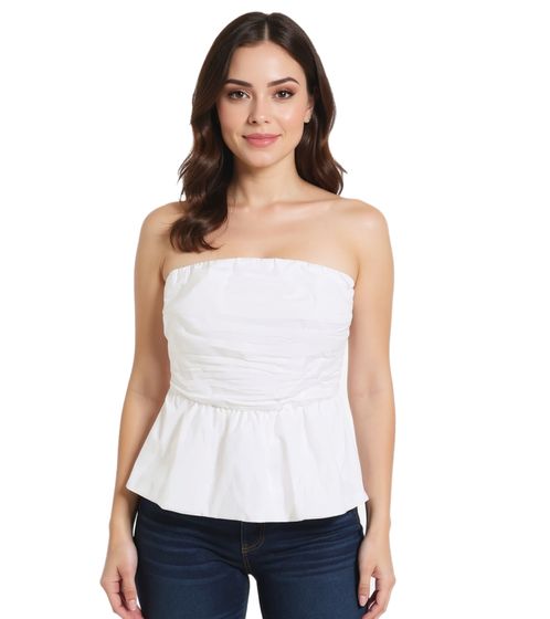 Damen Sommer-Bluse mit Off-Schoulder und Ballon-Saum Off-Schoulder-Shirt 948494 Weiß