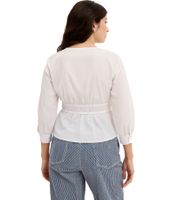 Damen Sommer-Bluse mit Bindeband und taillierter-Saum Sommer-Shirt 968082 Weiß Damen Sommer-Bluse mit Bindeband und taillierter-Saum Sommer-Shirt 968082 Weiß