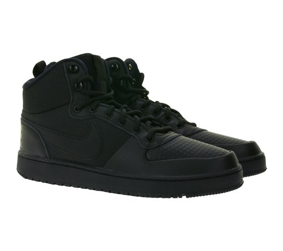 NIKE Court Borough Mid Herren Sneaker wasserabweisender Echtleder Sneaker AA0547 002 Schwarz