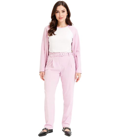Women's Business Trousers with Belt, Simple Everyday Trousers, Slim Fit, 949221 Pink