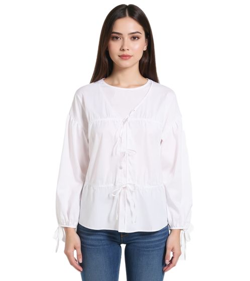 Damen Sommer-Bluse mit Bindeband Sommer-Cardigan Sommer-Shirt 943358 Weiß