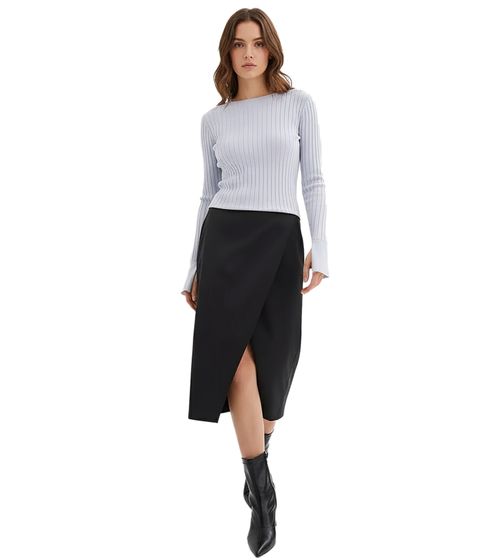 Damen Midi-Rock Wickel-Rock mit Baumwollanteil Ausgeh-Rock Große Größen 917444 Schwarz