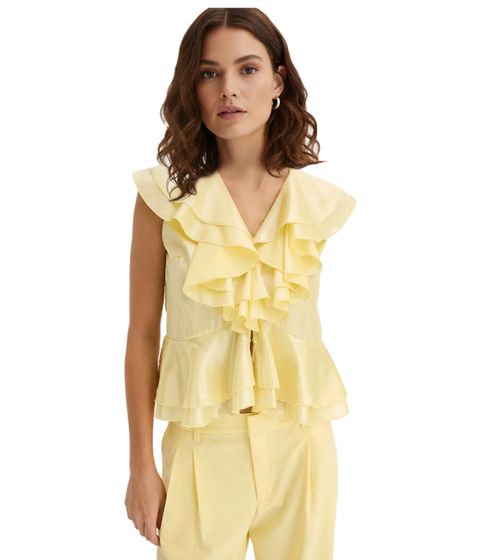 glänzende Damen Bluse mit Rüschen Sommer-Top 966572 Gelb