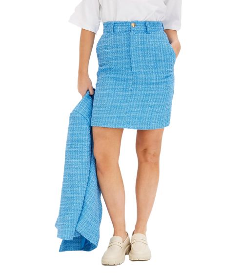 Damen Boucle Mini-Rock stylischer Strick-Rock mit Silber-Akzenten 960601 Brilliantblau