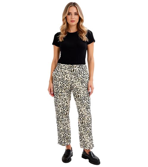 stylische Damen Jacquard-Hose mit Leopardenmuster Alltags-Hose 956840 Schwarz/Gold/Beige