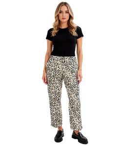 stylische Damen Jacquard-Hose mit Leopardenmuster Alltags-Hose 956840 Schwarz/Gold/Beige