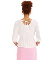 Damen Sommer-Bluse Rundhals-Bluse mit 3/4 Ärmeln und Schößchensaum Baumwoll-Bluse 920934 Weiß Damen Sommer-Bluse Rundhals-Bluse mit 3/4 Ärmeln und Schößchensaum Baumwoll-Bluse 920934 Weiß