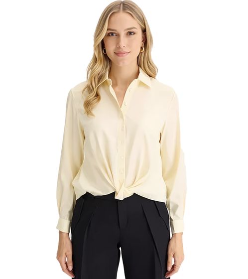 Damen Sommer-Bluse mit leichtem Glanz Langarm-Shirt 976599 Gelb