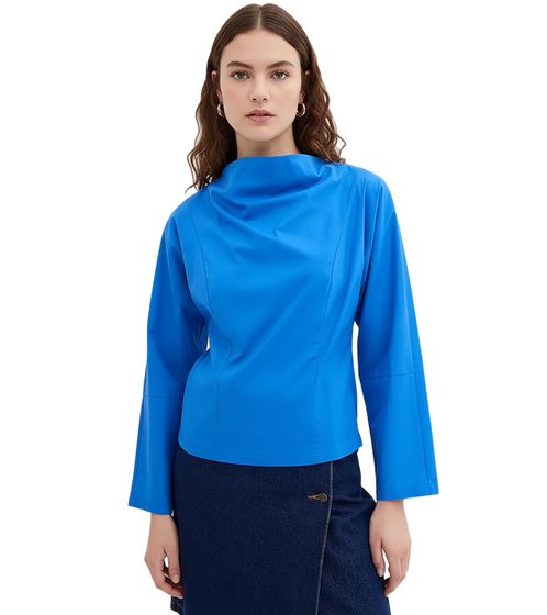 Blusa da donna in popeline di cotone con scollo a cappuccio, blusa da tutti i giorni 925072 Blu