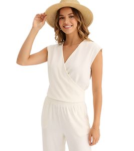 Damen Shirt aus reiner Bio-Baumwolle Sommer-Top Wickel-Top 954546 Beige