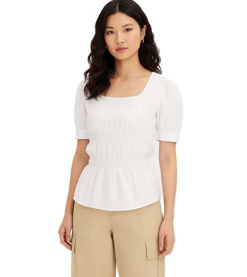 Blusa de algodón con mangas abullonadas para mujer, top de verano, camisa de manga corta, 961520 blanco