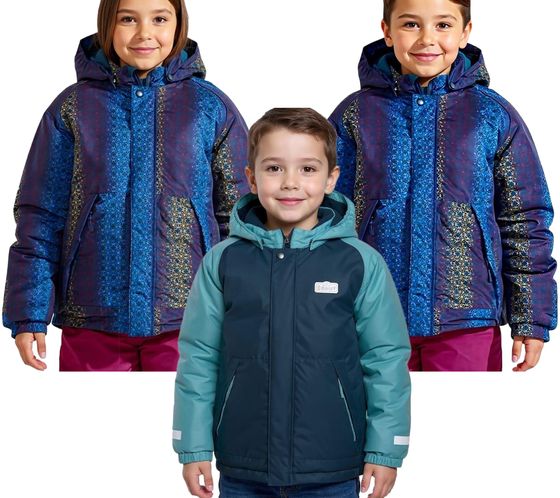 Scout Snow Jacket Children's Winter Jacket for Boys and Girls. Functional Jacket with Hood in Blue/Multicolored or Dark Blue/Light Blue
Blue/Multicolored