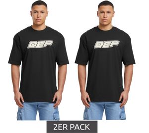 2er Pack DEF MERCH Herren Souvenir T-Shirts Kurzarm-Shirt Baumwoll-Shirt Schwarz